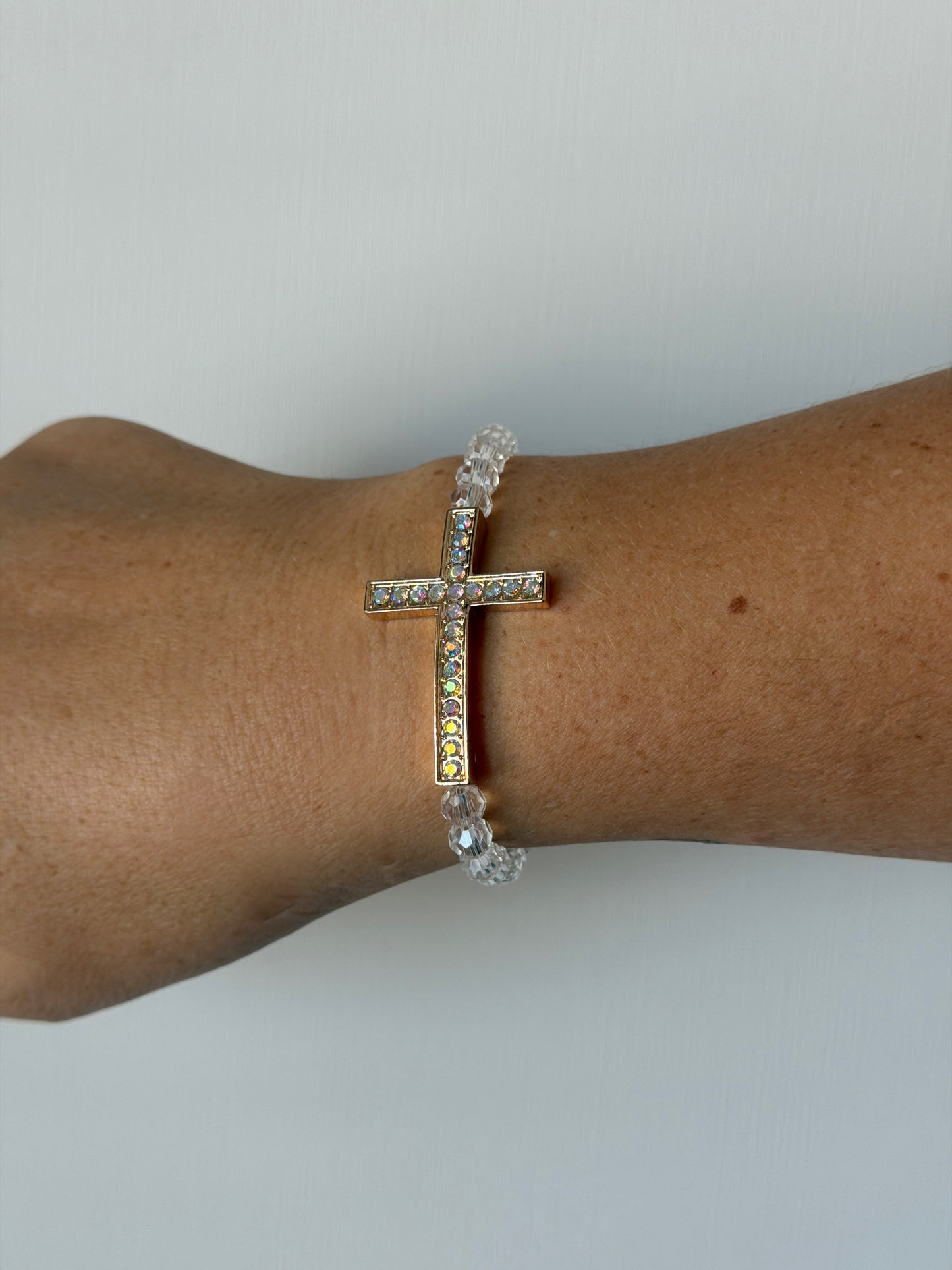 Crystal rhinestone cross bracelet