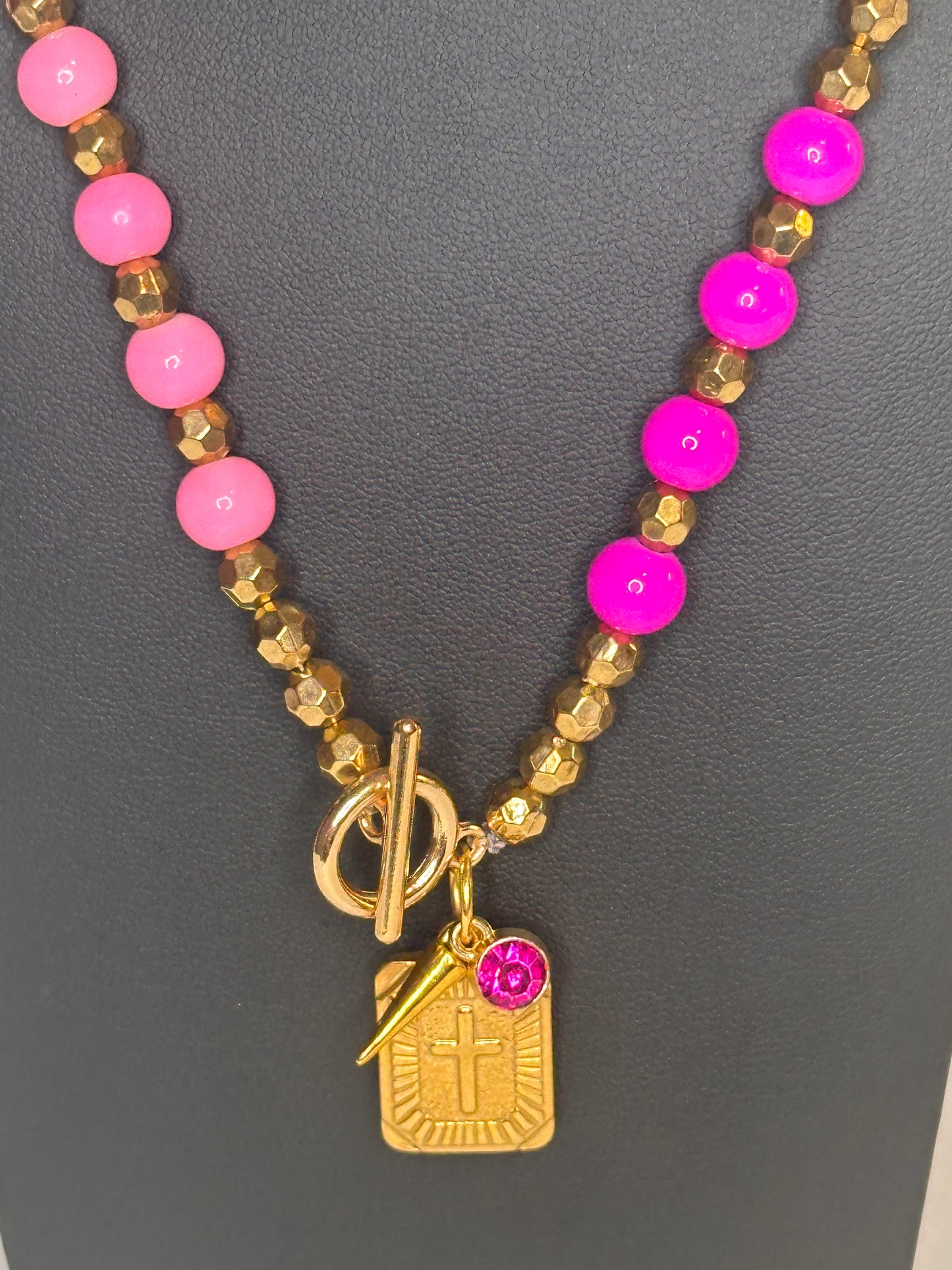 Pink Hues Beaded Charm Necklace