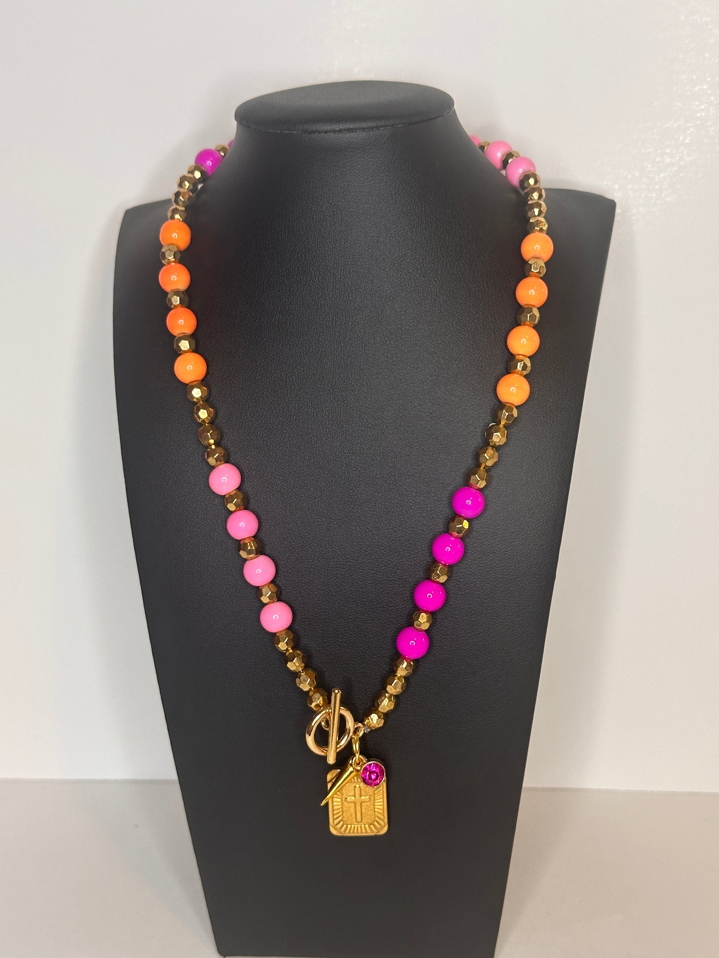 Pink Hues Beaded Charm Necklace