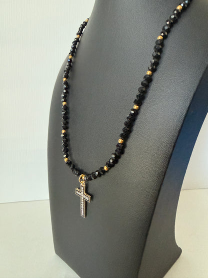 Black crystal cross necklace