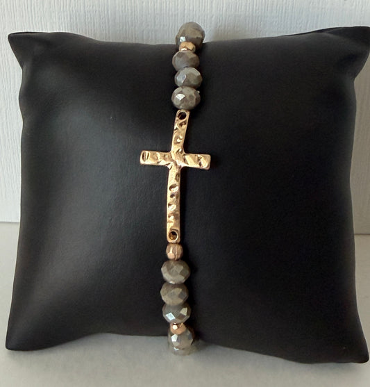 Gray crystal cross bracelet