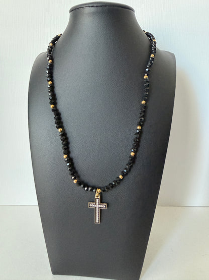 Black crystal cross necklace