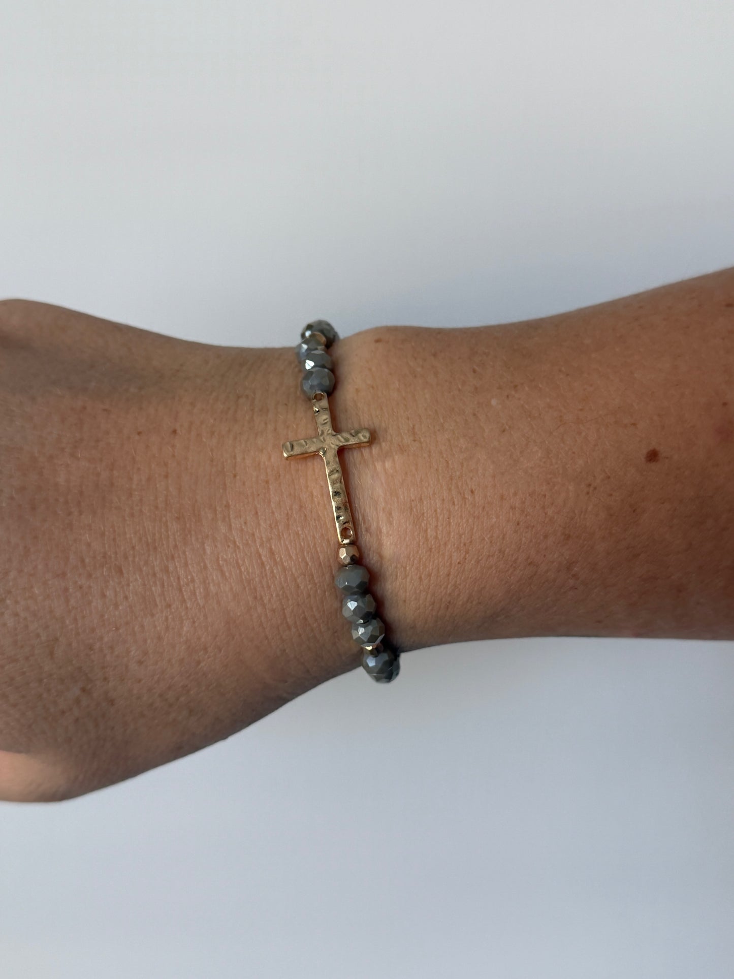 Gray crystal cross bracelet
