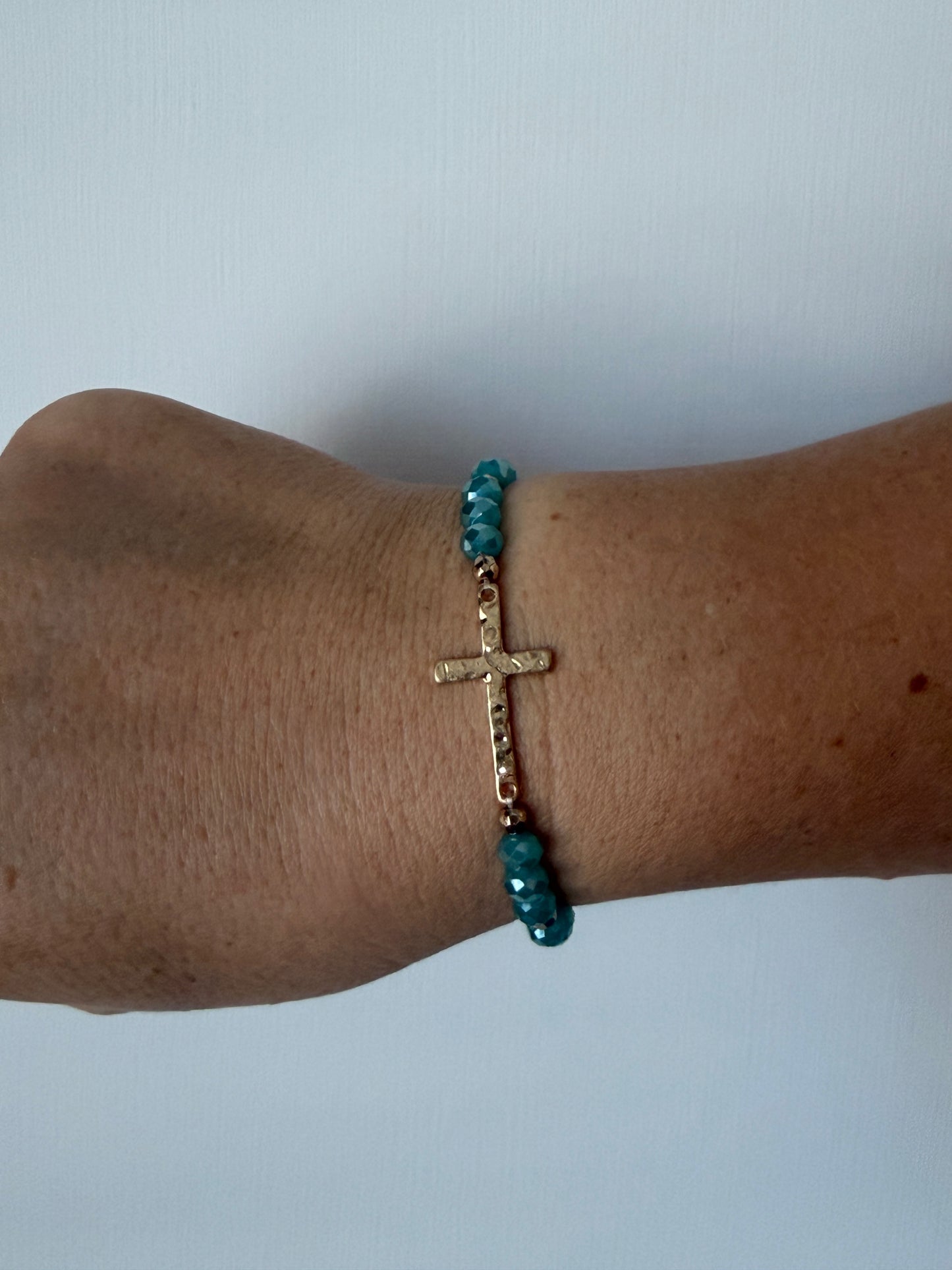 Blue crystal cross bracelet