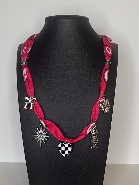 Hot Pink Bandana Charm Necklace