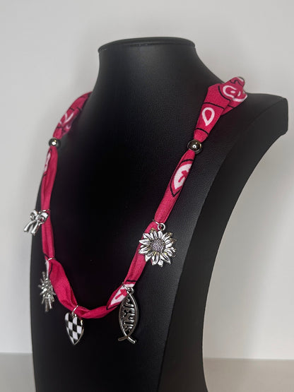 Hot Pink Bandana Charm Necklace