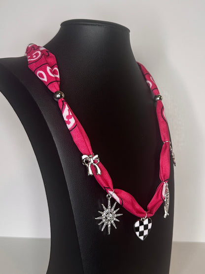 Hot Pink Bandana Charm Necklace