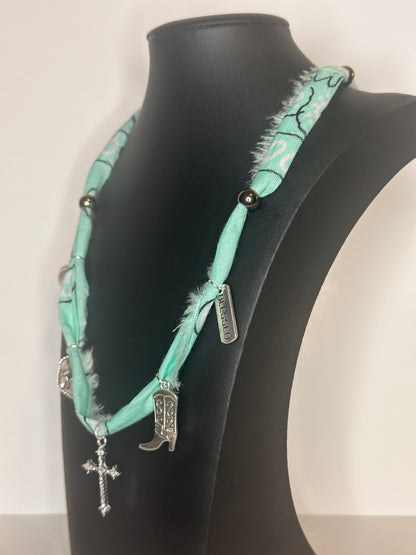 Aqua Bandana Charm Necklace