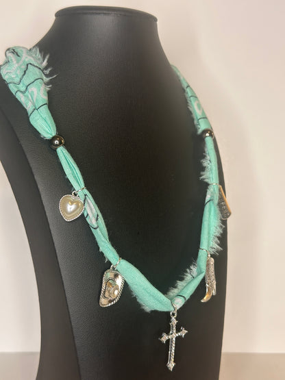 Aqua Bandana Charm Necklace