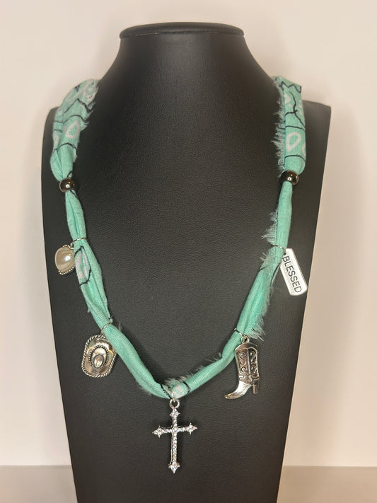 Aqua Bandana Charm Necklace