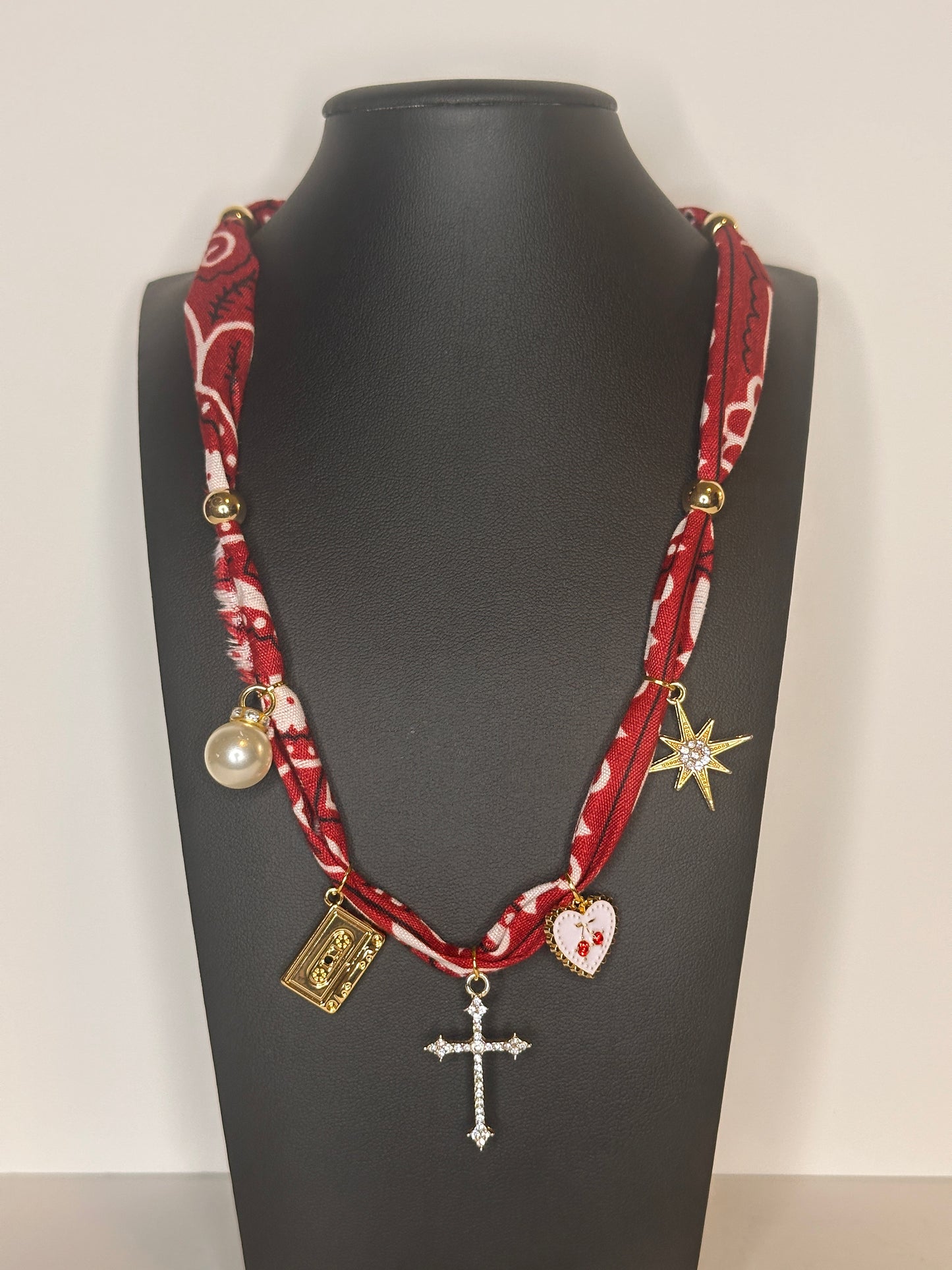 Burgundy Bandana Charm Necklace