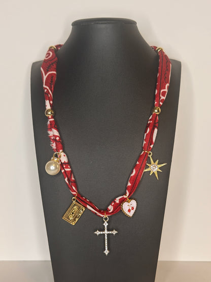 Burgundy Bandana Charm Necklace