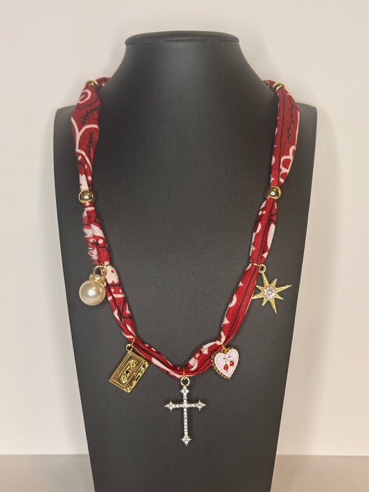 Burgundy Bandana Charm Necklace