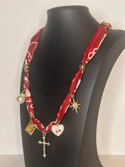 Burgundy Bandana Charm Necklace