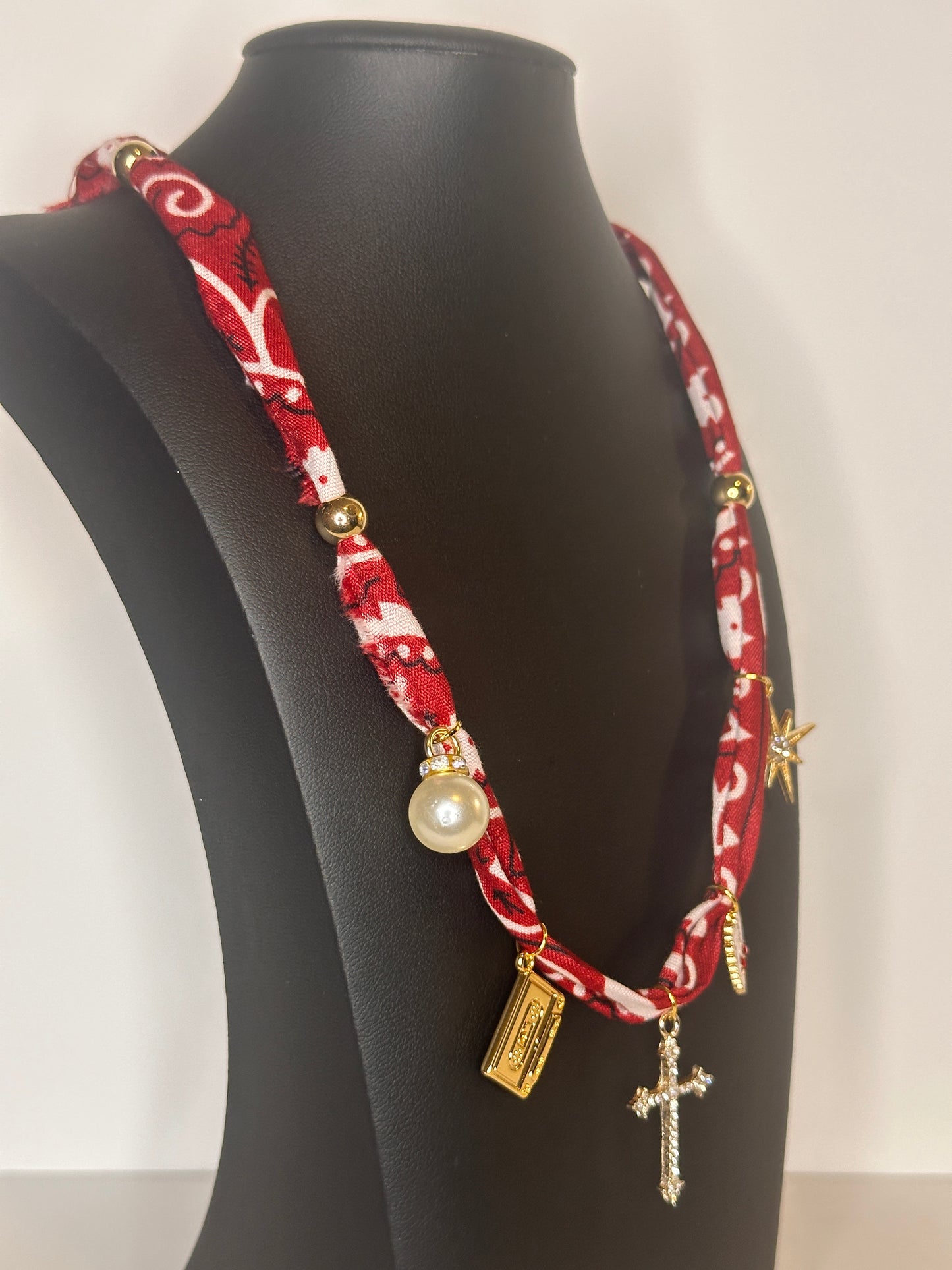 Burgundy Bandana Charm Necklace