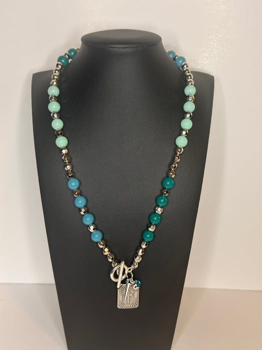 Blue Hues Beaded Charm Necklace