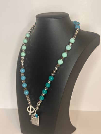 Blue Hues Beaded Charm Necklace