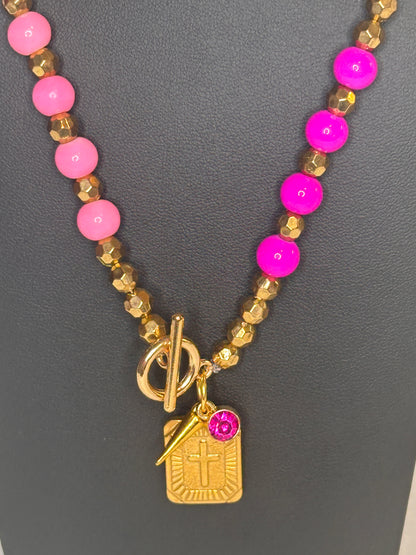 Pink Hues Beaded Charm Necklace