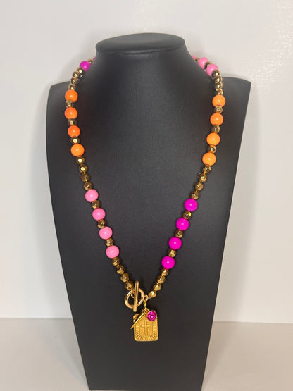 Pink Hues Beaded Charm Necklace