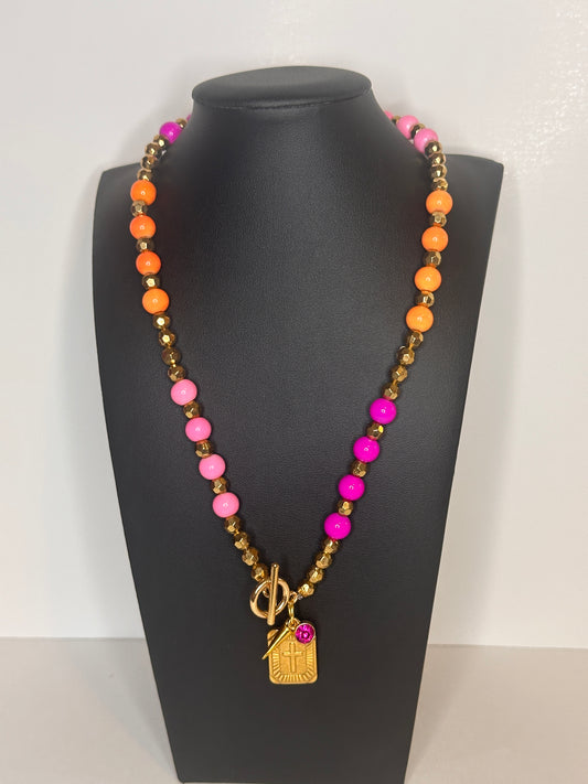 Pink Hues Beaded Charm Necklace