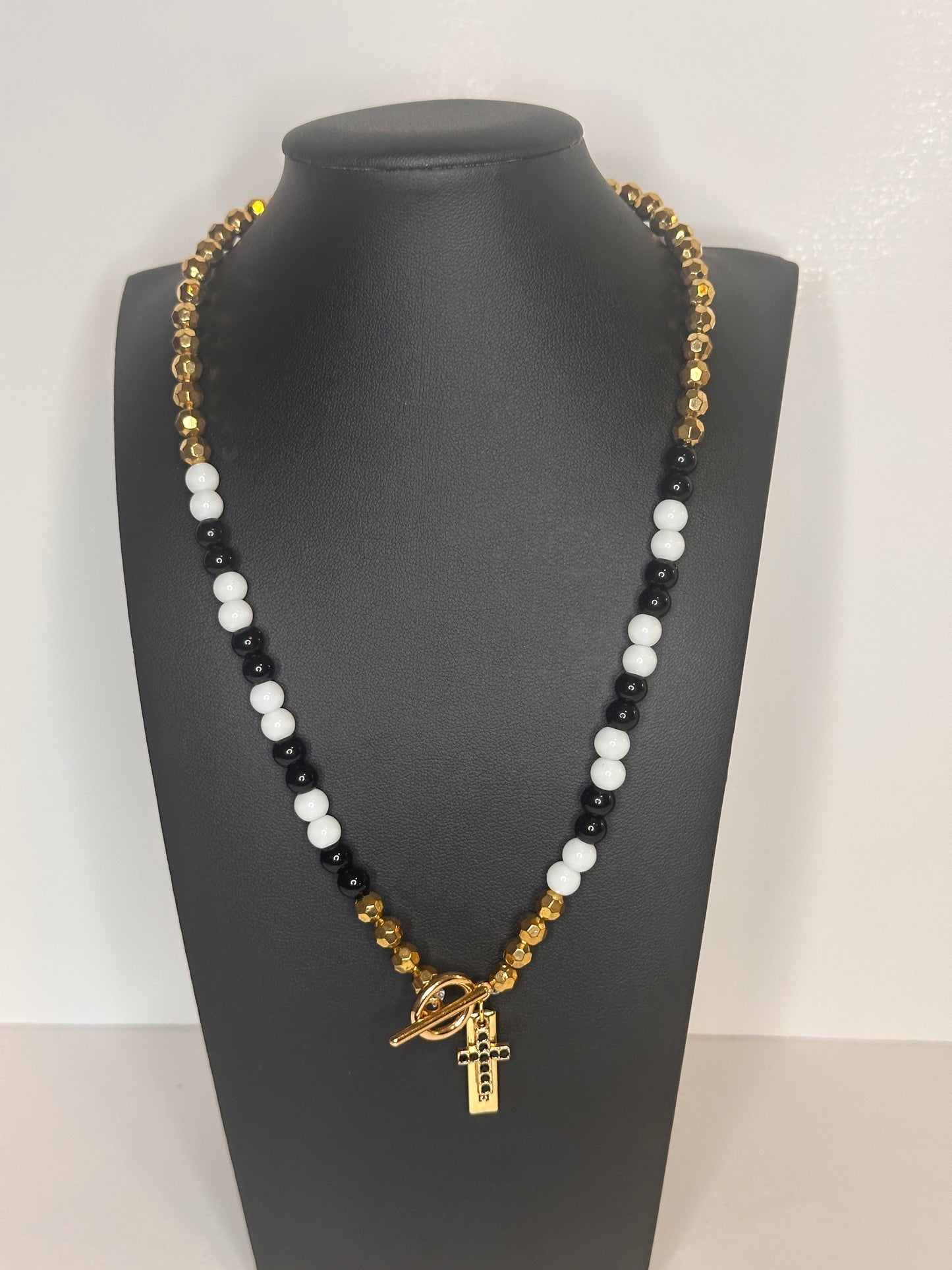 Black & White Beaded Charm Necklace