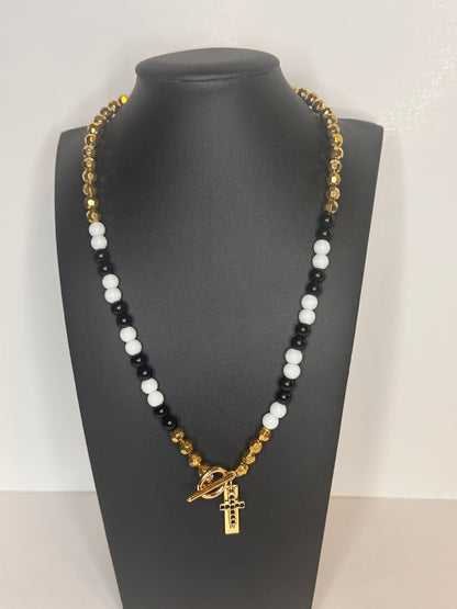 Black & White Beaded Charm Necklace