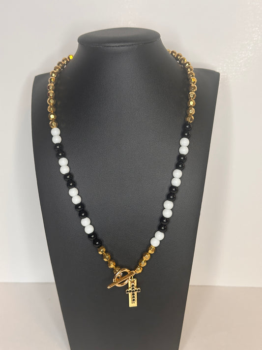 Black & White Beaded Charm Necklace