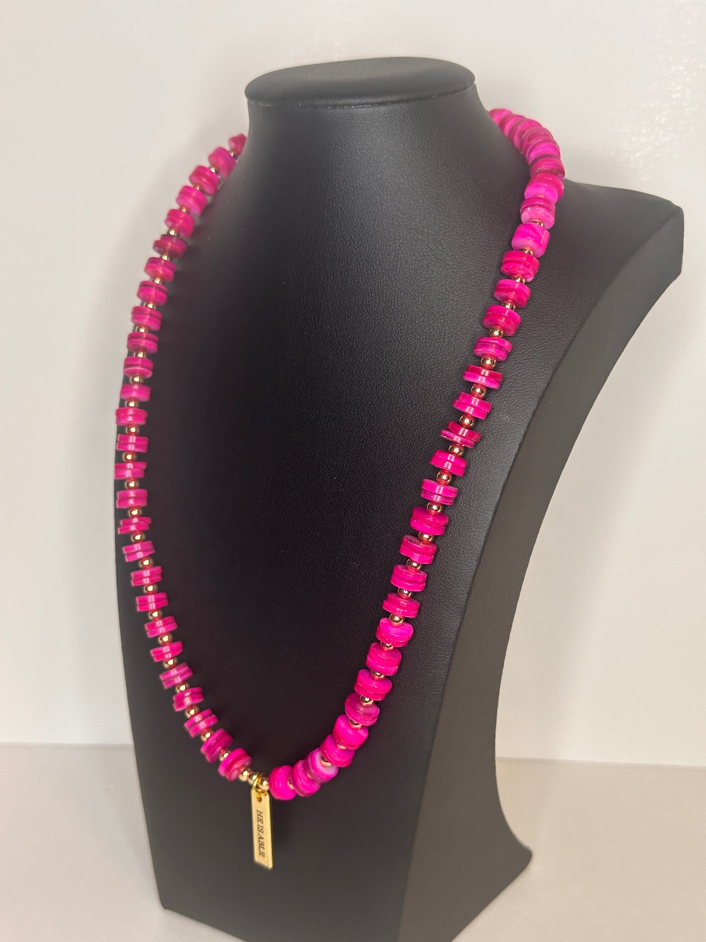 He Is Able Pink Beaded Necklace
