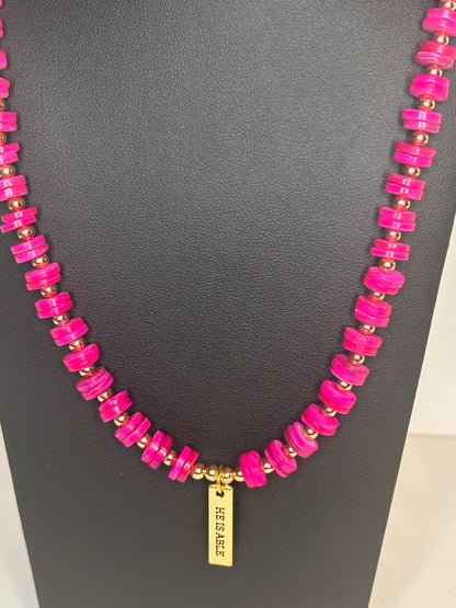 He Is Able Pink Beaded Necklace