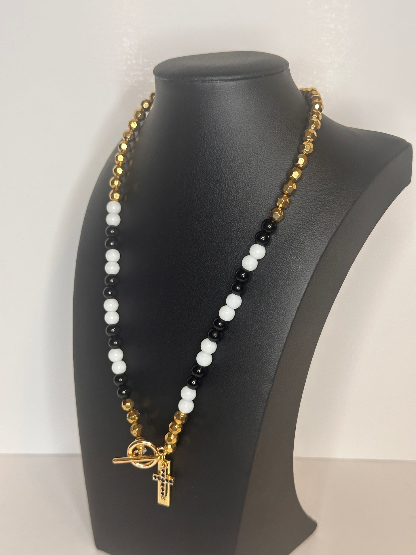 Black & White Beaded Charm Necklace