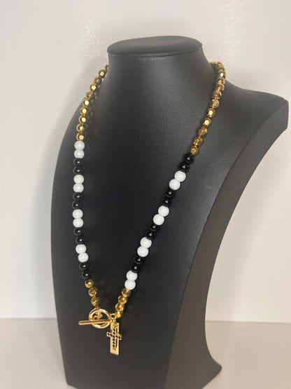 Black & White Beaded Charm Necklace