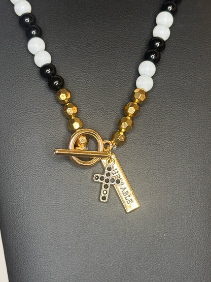 Black & White Beaded Charm Necklace