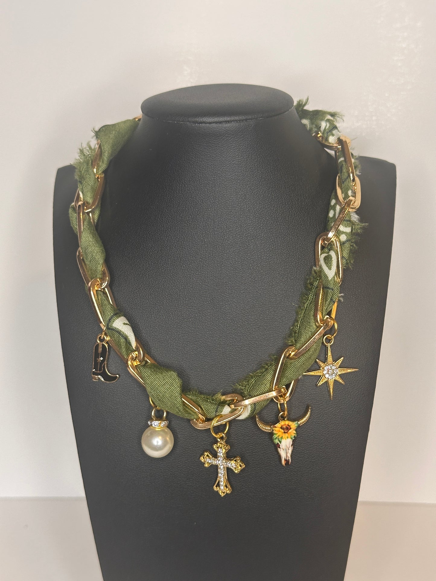 Olive Green Chain Charm Necklace