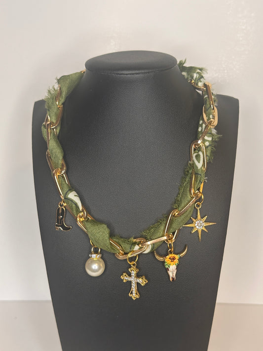 Olive Green Chain Charm Necklace
