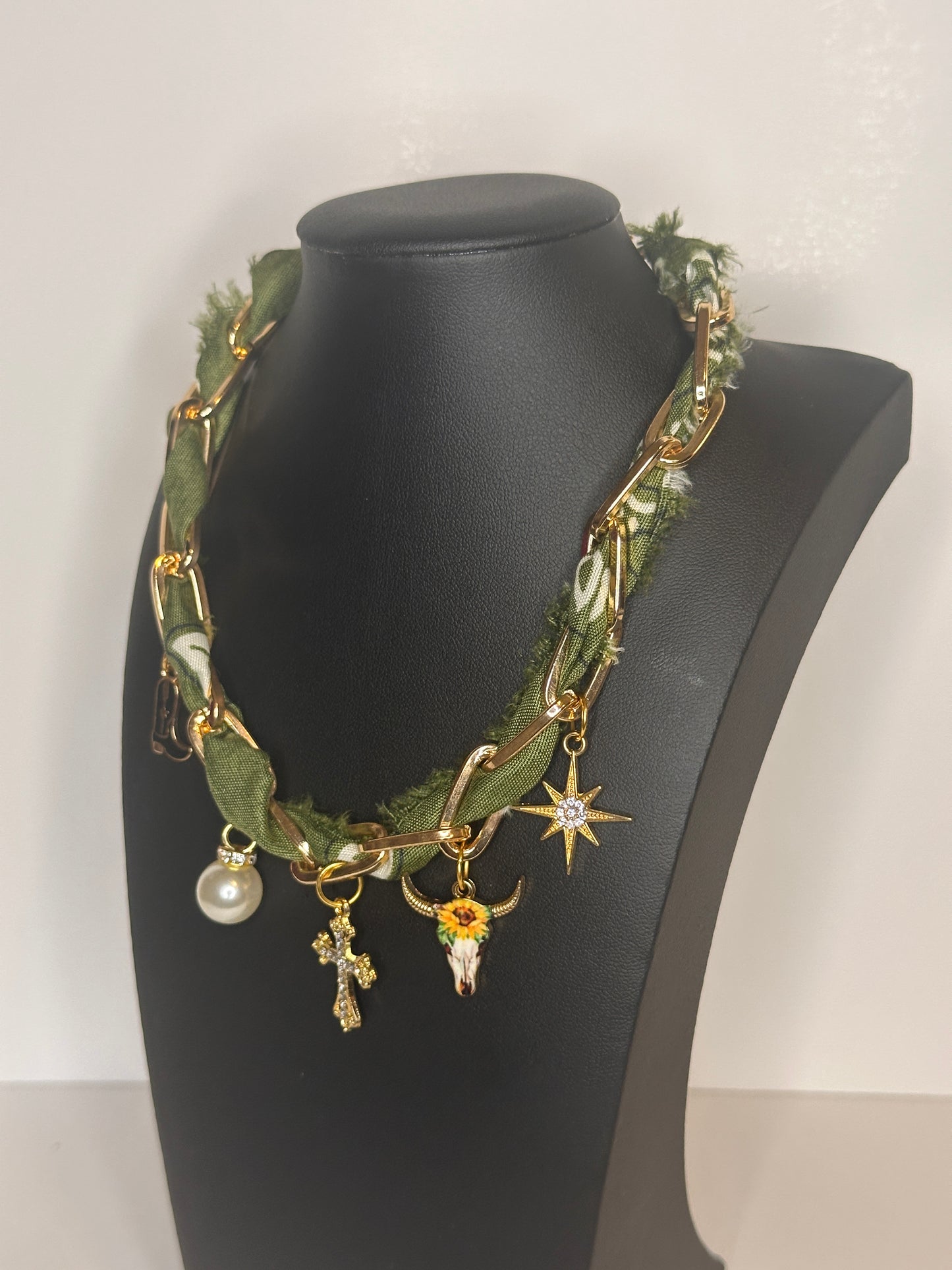 Olive Green Chain Charm Necklace
