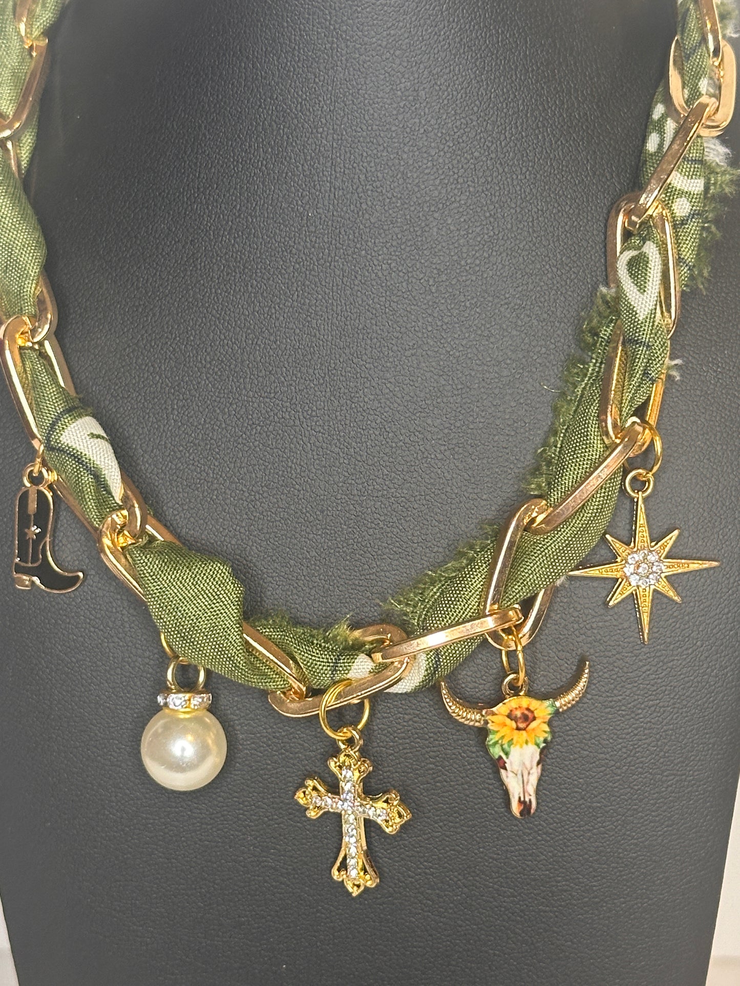 Olive Green Chain Charm Necklace