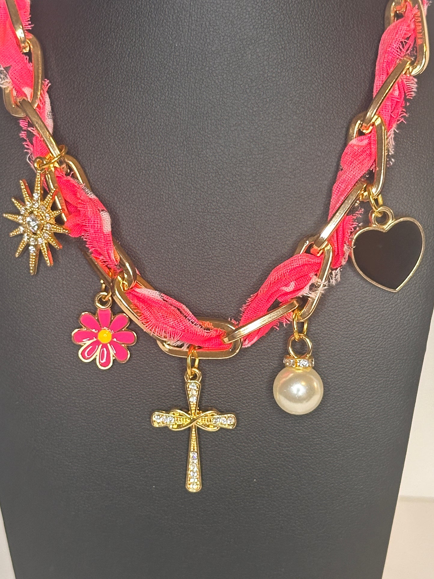 Hot Pink Chain Charm Necklace