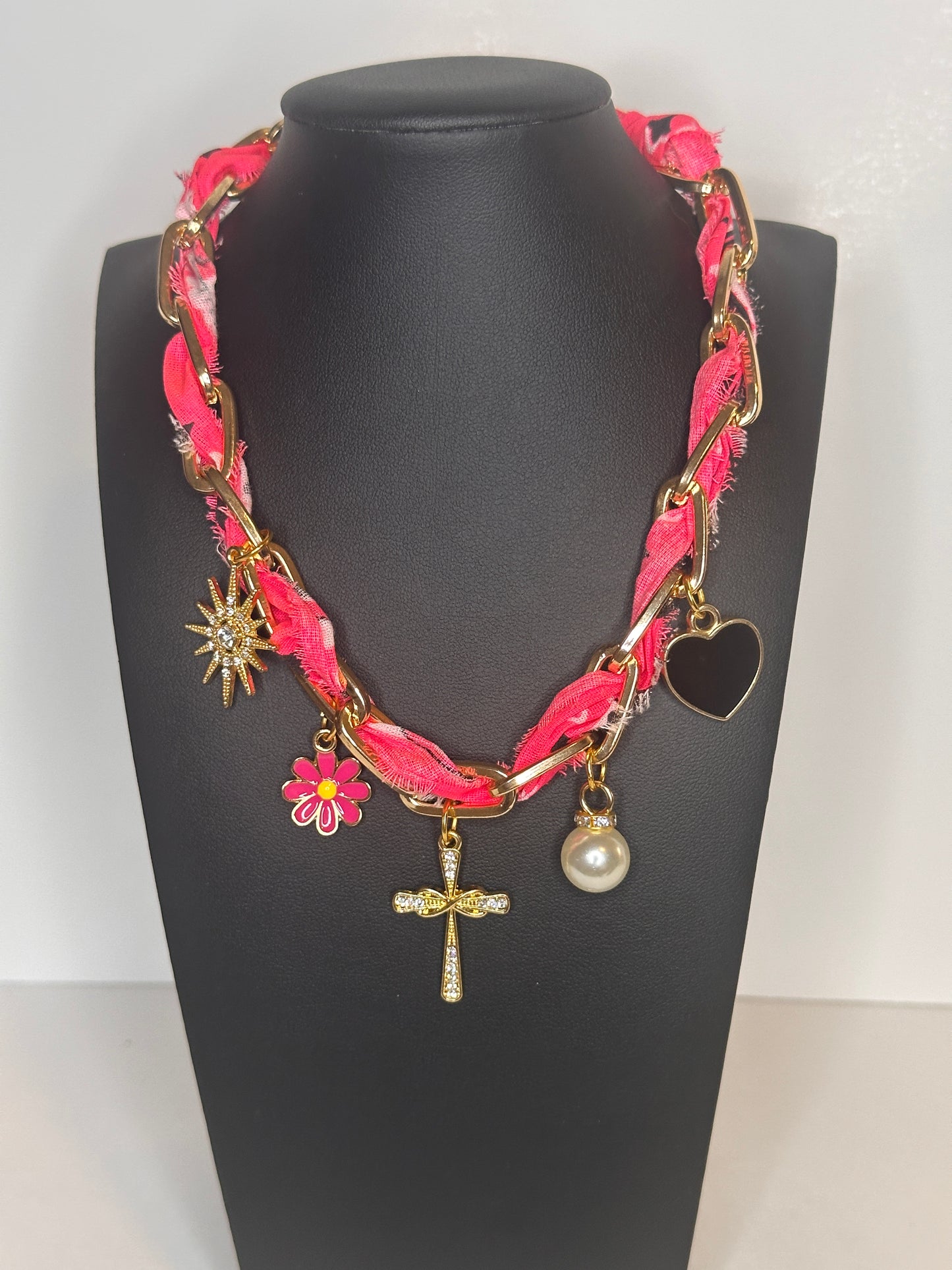 Hot Pink Chain Charm Necklace