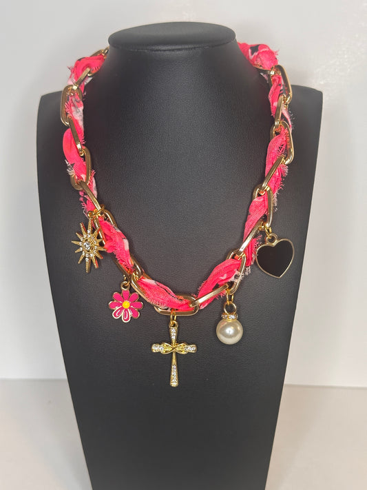 Hot Pink Chain Charm Necklace