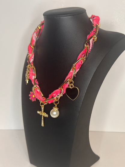 Hot Pink Chain Charm Necklace